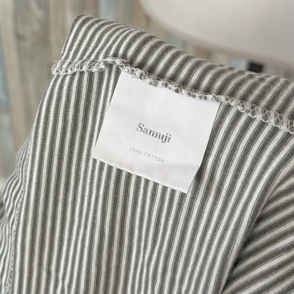 Samuji S Gray Stripe Knit Drop Shoulder 3/4 Sleeve Tunic Mini T Shirt Dress $205 - Picture 7 of 8